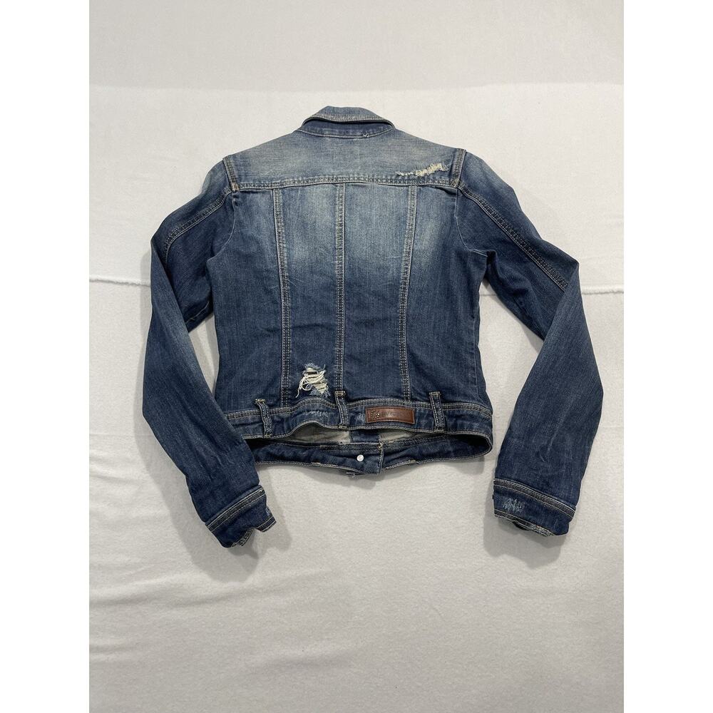 G by Guess Women's Medium Blue Denim Motorcycle Bomber Jacket Pockets - Picture 7 of 13